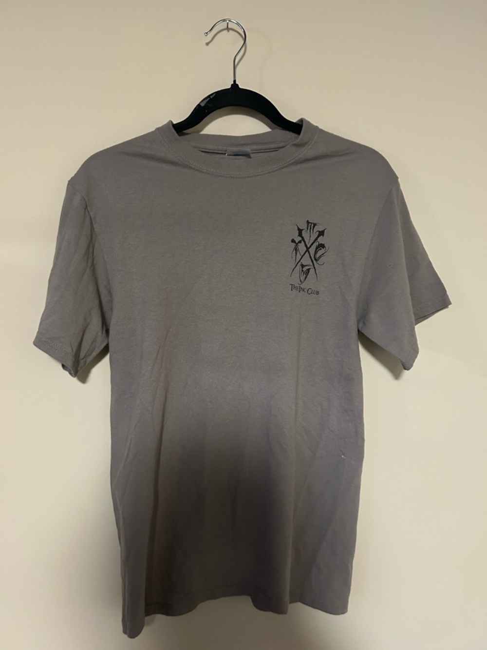 Port and Company Gray Short-Sleeve Tee with Small Black Chest Graphic
